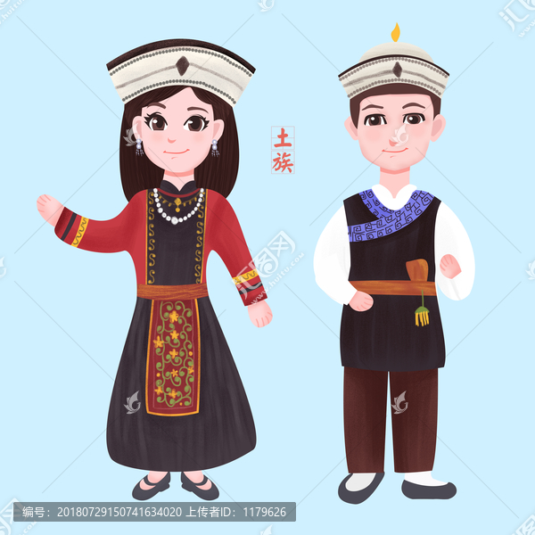 土族少數(shù)民族男女服飾矢量