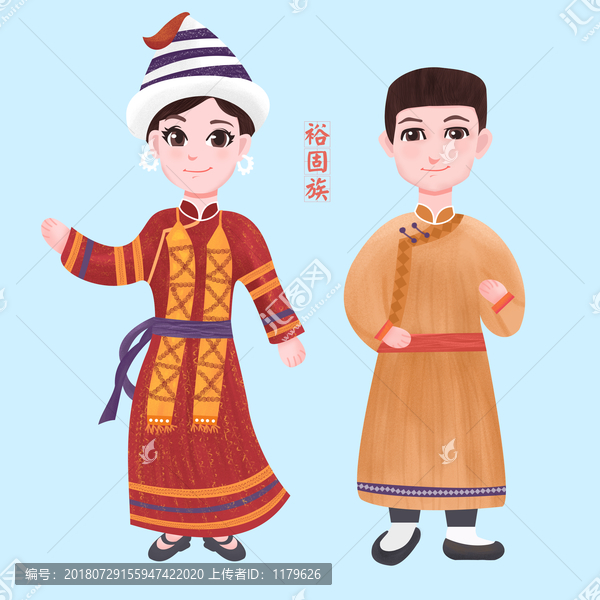裕固族少數(shù)民族男女服飾矢量