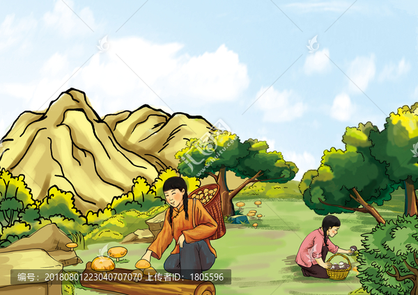 采山珍場景插畫蘑菇香菇菌菇