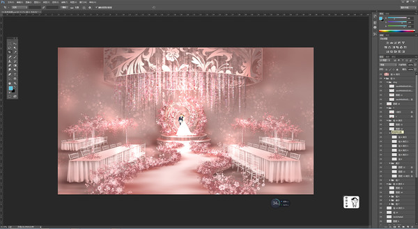 粉色浪漫花艺婚礼手绘效果图设计