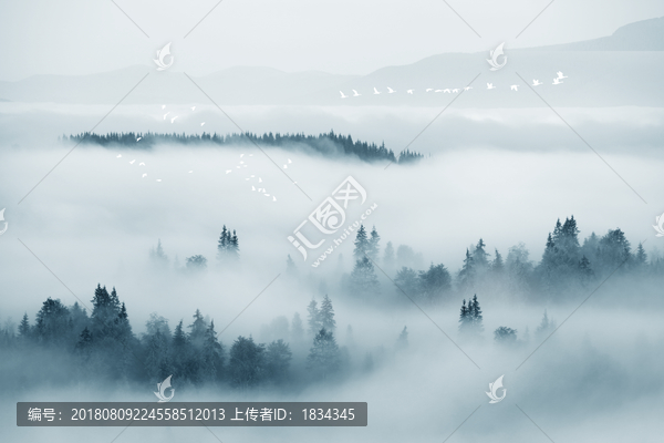 北歐云霧森林背景墻