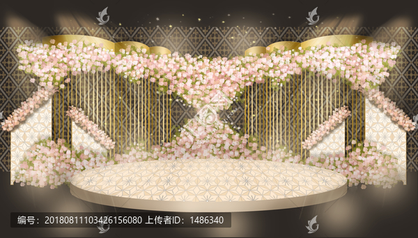 香檳金婚禮迎賓區(qū)粉金色合影區(qū)