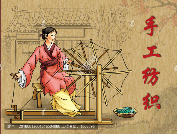 手工紡織織布粗布插畫