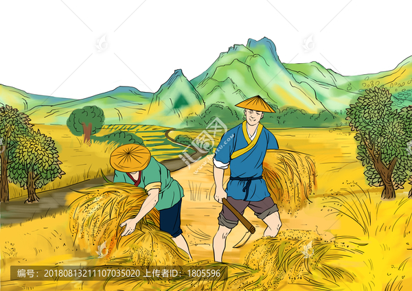 秋收農(nóng)忙五谷雜糧麥田插畫(huà)