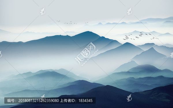 新中式意境山水畫背景墻
