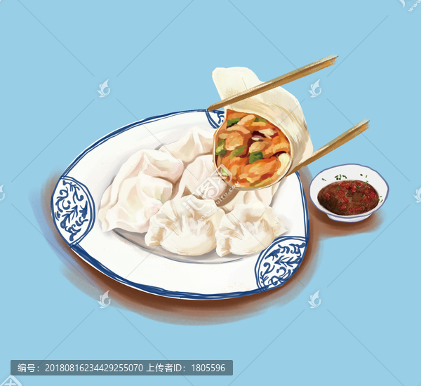 水餃插畫蝦仁