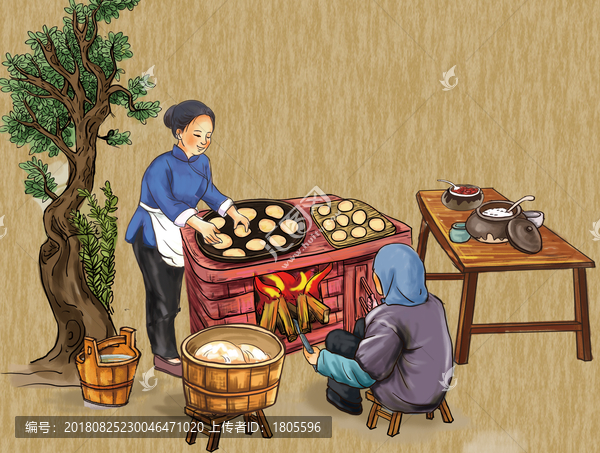鍋餅糕點燒餅火燒插畫制作