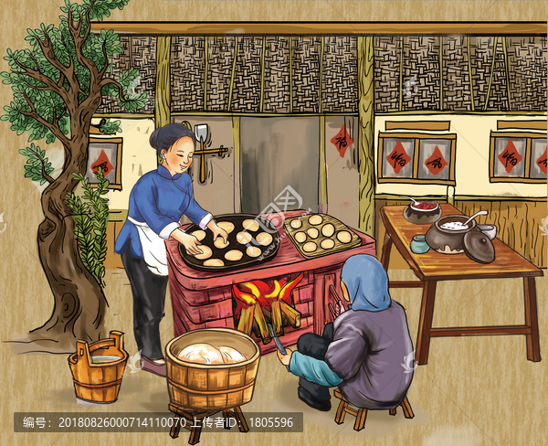 鍋餅燒餅火燒制作插畫