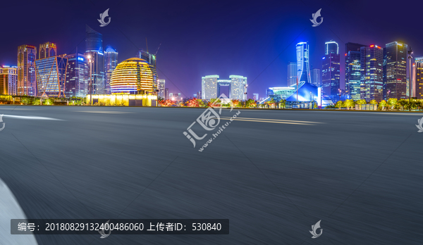 道路路面和杭州城市天际线