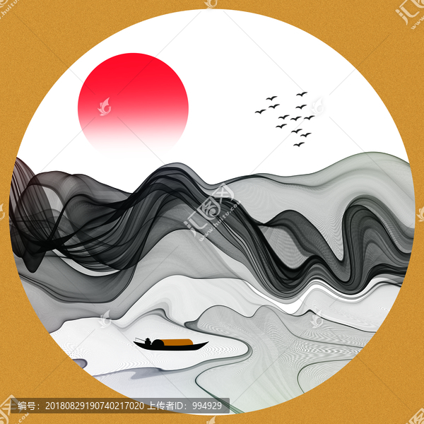禪意新中式抽象水墨山水裝飾畫