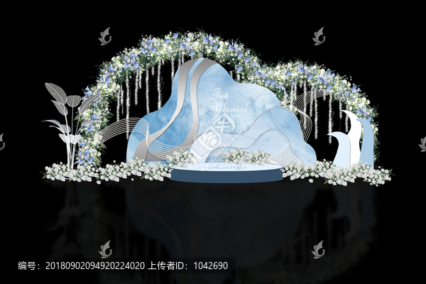 藍色戶外迎賓婚禮效果圖