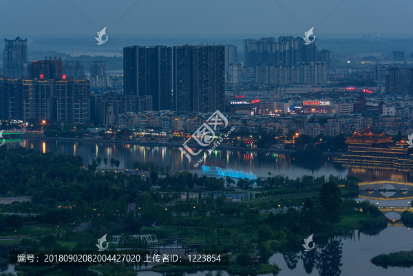 眉山东坡岛湿地城市全景夜景