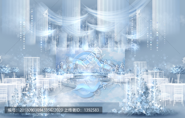 藍(lán)色唯美浪漫婚禮手繪效果圖設(shè)計(jì)