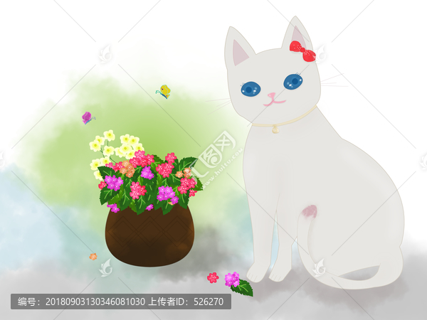 小猫和花