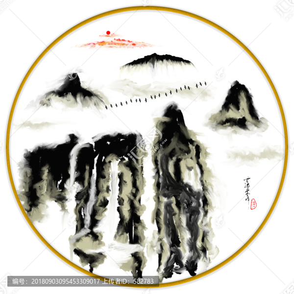 水墨抽象禪意山水