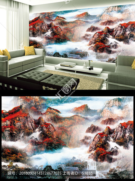 高山流水電視背景墻平面圖
