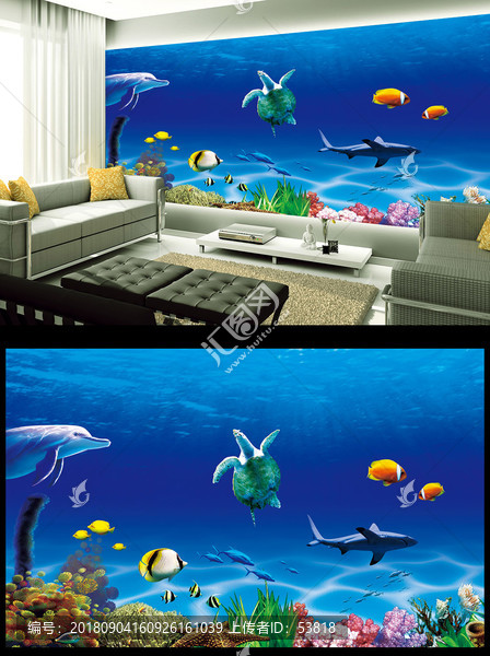 海洋世界電視背景墻平面圖