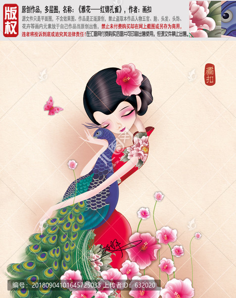 孔雀旗袍美女圖片PSD