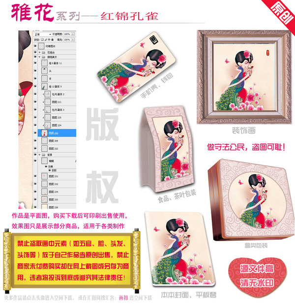 孔雀旗袍美女圖片PSD