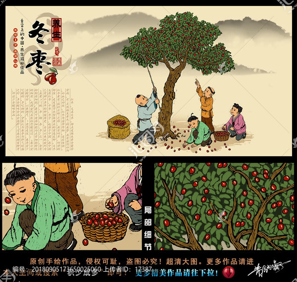手繪紅棗冬棗包裝插畫