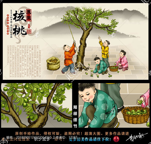 手繪核桃插畫宣傳畫
