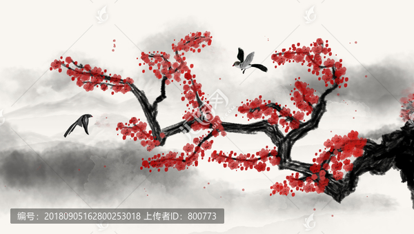 手繪水墨梅花裝飾畫