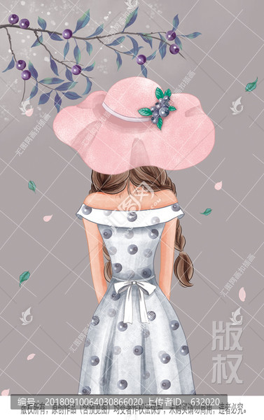 戴帽子的女孩背影藍(lán)莓圖片PSD