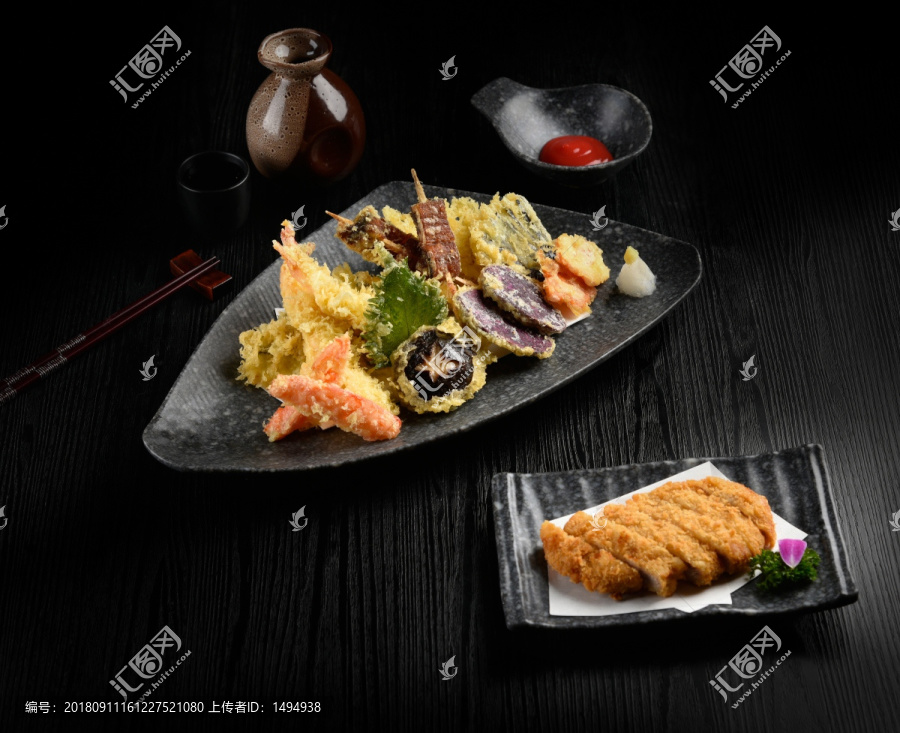日式油炸海鲜美食拼盘