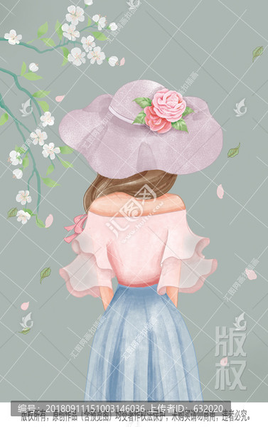 小清新淡雅圖片女孩背影PSD