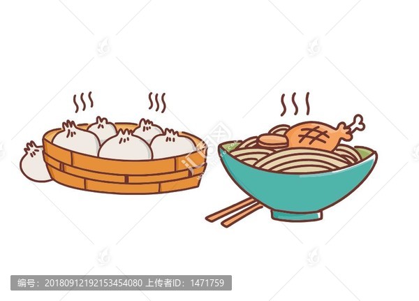 包子面條手賬簡筆畫矢量插圖