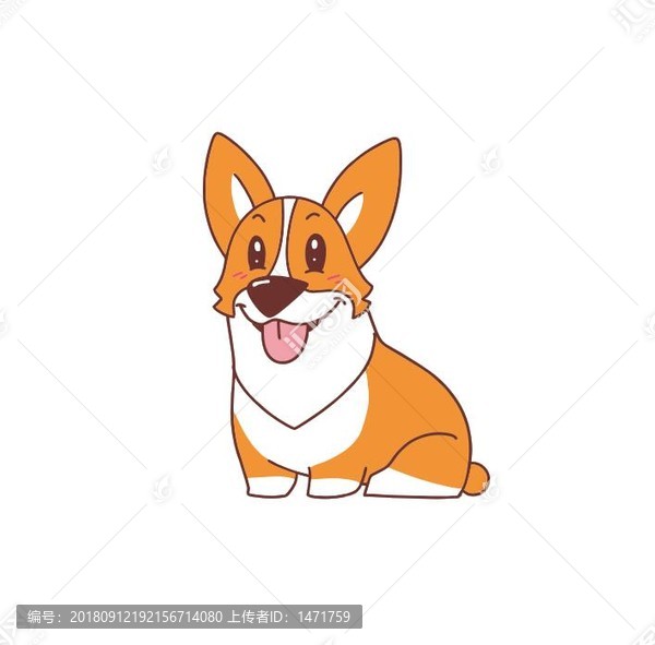 柯基犬簡(jiǎn)筆畫插圖矢量小狗