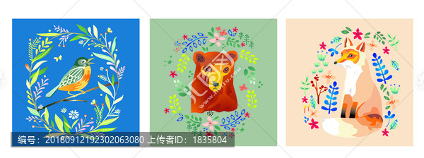 CDR矢量繪歐風(fēng)鳥熊狐裝飾畫