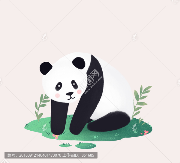 手繪大熊貓草地
