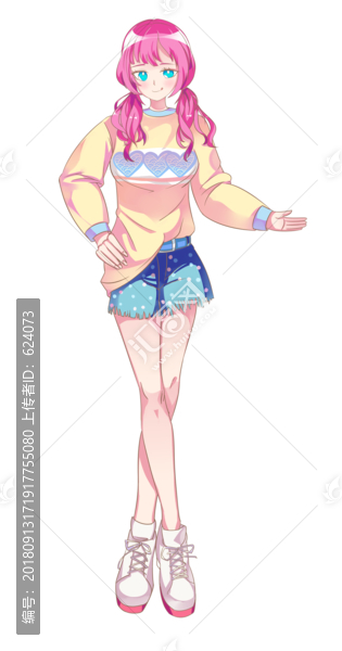 手繪卡通美少女PSD
