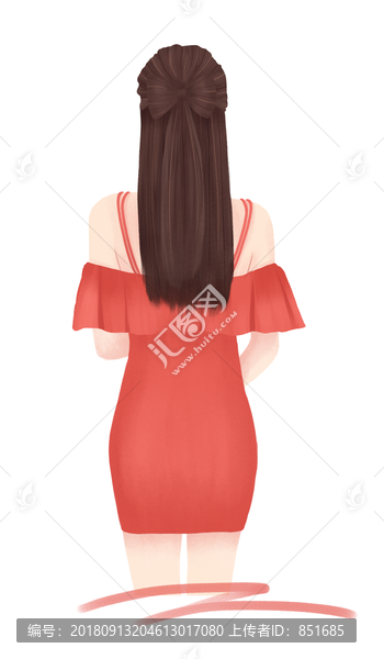 手繪美女背影