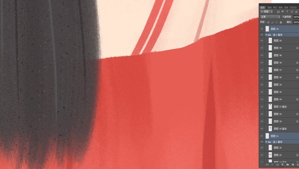 手繪美女少女背影