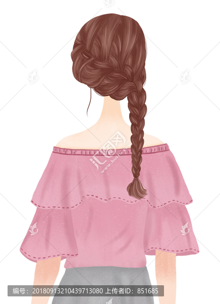 手繪美女少女背影