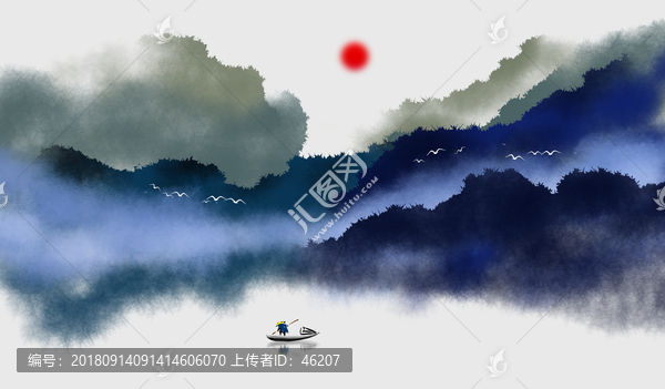 一片小舟江中游