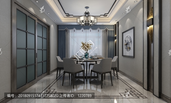 新中式餐廳效果圖整套