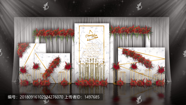 大理石紋理紅白色婚禮迎賓區(qū)