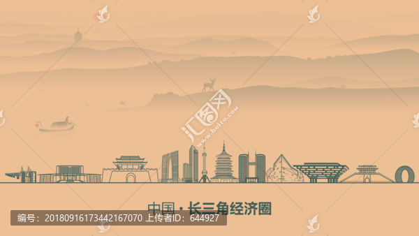長(zhǎng)三角經(jīng)濟(jì)圈水墨建筑