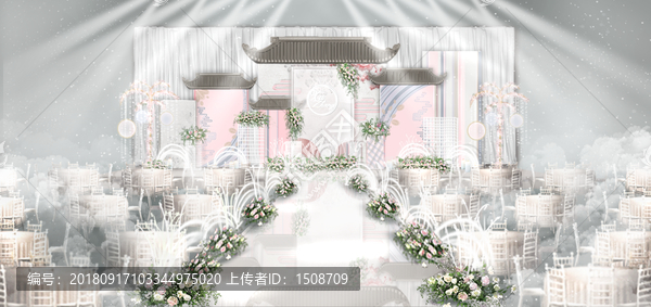 新中式藍(lán)粉婚禮主舞臺(tái)