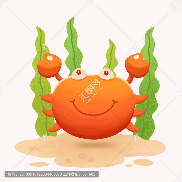 手繪螃蟹海草