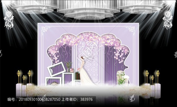 紫色主題婚禮婚慶舞臺(tái)效果圖