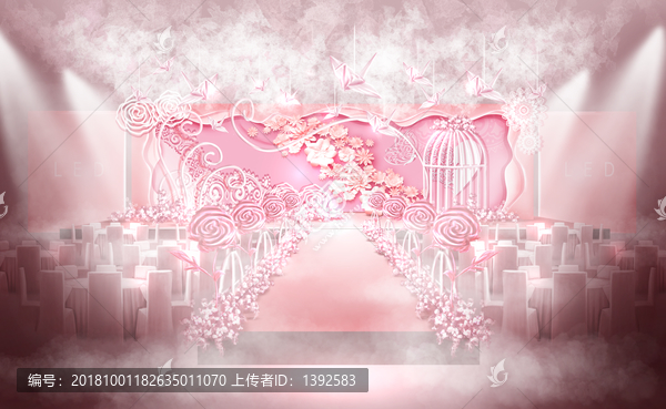 粉色紙藝紙花主題婚禮效果圖