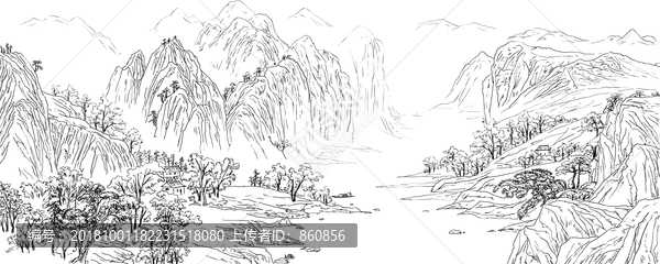 山水線描黑白