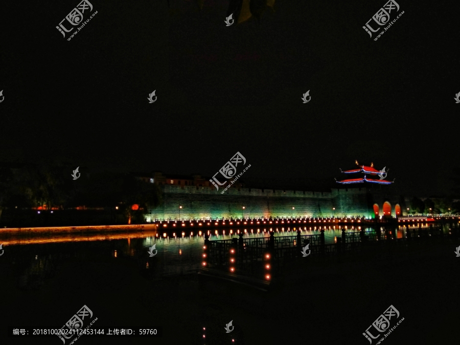 苏州平门桥护城河夜色风景