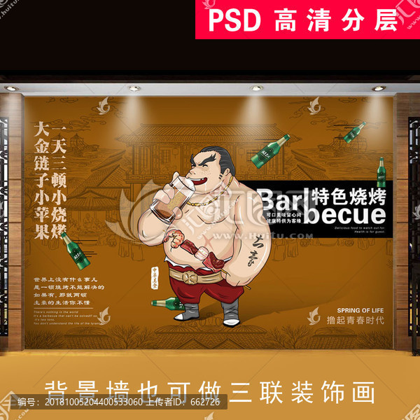 卡通復(fù)古燒烤背景墻裝飾畫(huà)