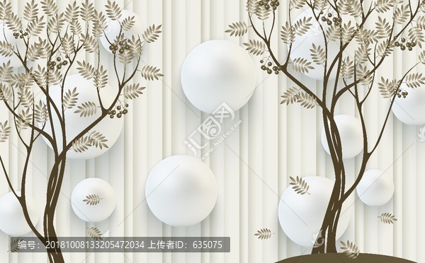 3D立體圓球背景矢量樹樹葉