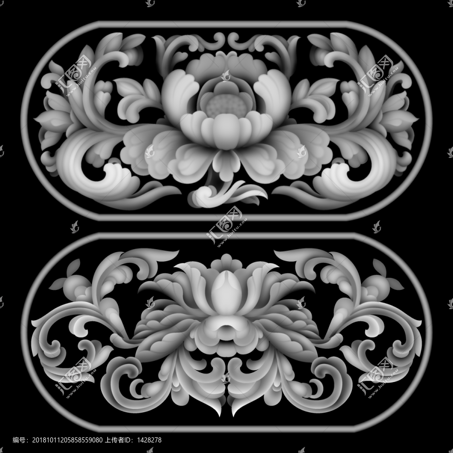 新款牡丹灰度图雕刻图套图8副1